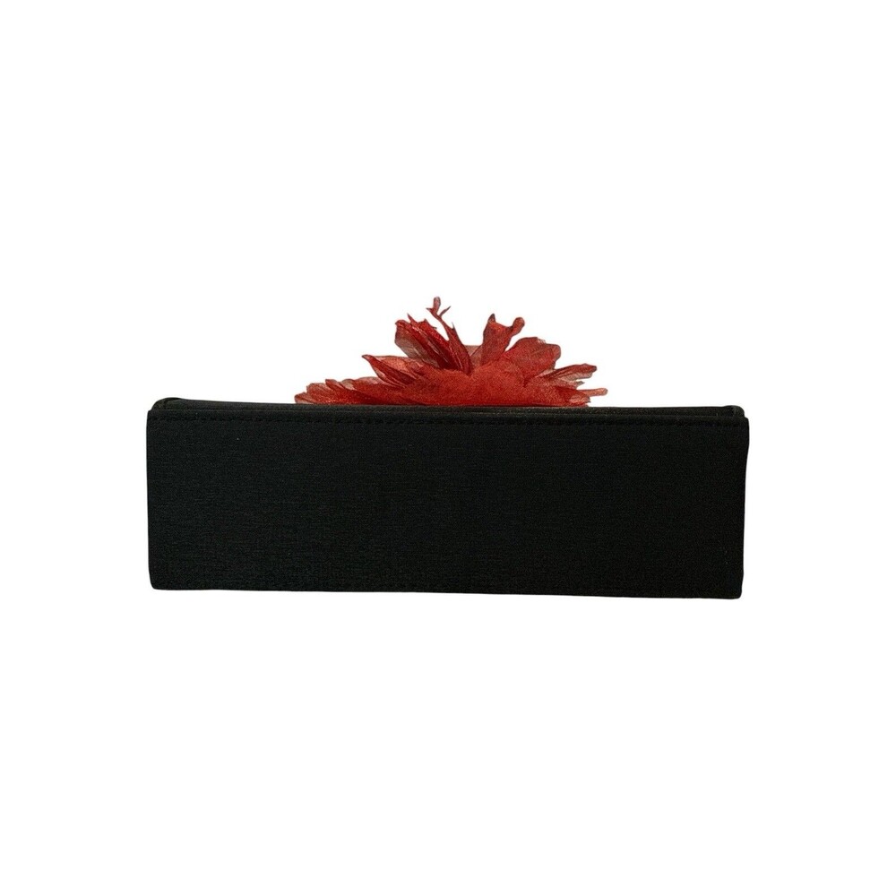 Julie Feldman Black Satin Evening Bag Red Floral Kiss Lock Chain Strap - Picture 5 of 9